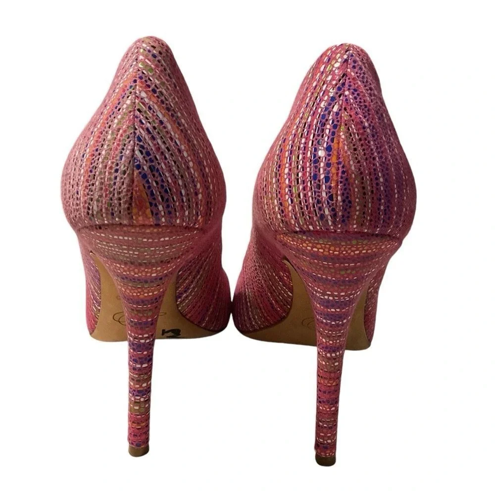 Joan Oloff PINK strips open toe pump size‎ 8.5